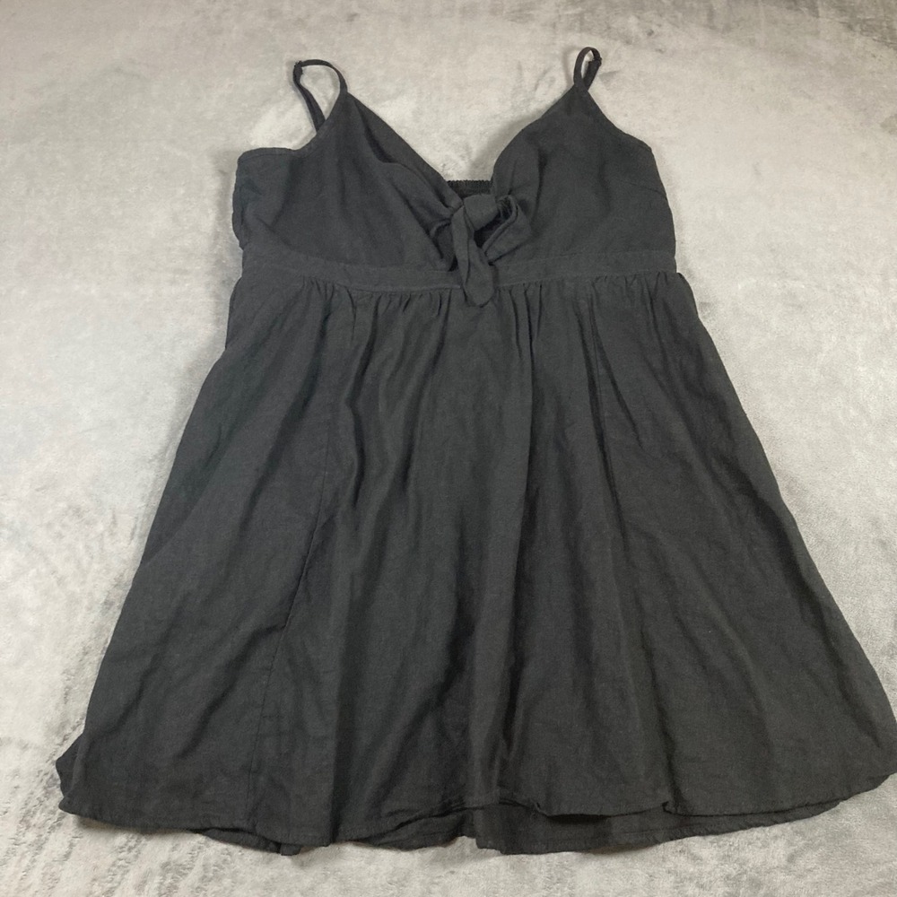 Old Navy Womens XL Black Linen Blend Tie Front Cami Mini Dress Smocked Back